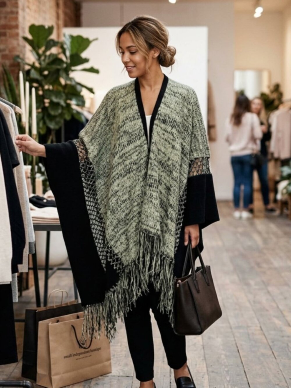 Sun Li Joy Boho Fringe Knit Poncho